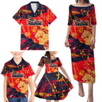 Personalized Adelaide Crows Family Matching Puletasi and Hawaiian Shirt Australian Graffiti Paint Splatter - Abstract Geometric