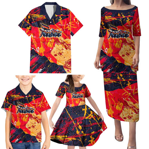 Personalized Adelaide Crows Family Matching Puletasi and Hawaiian Shirt Australian Graffiti Paint Splatter - Abstract Geometric