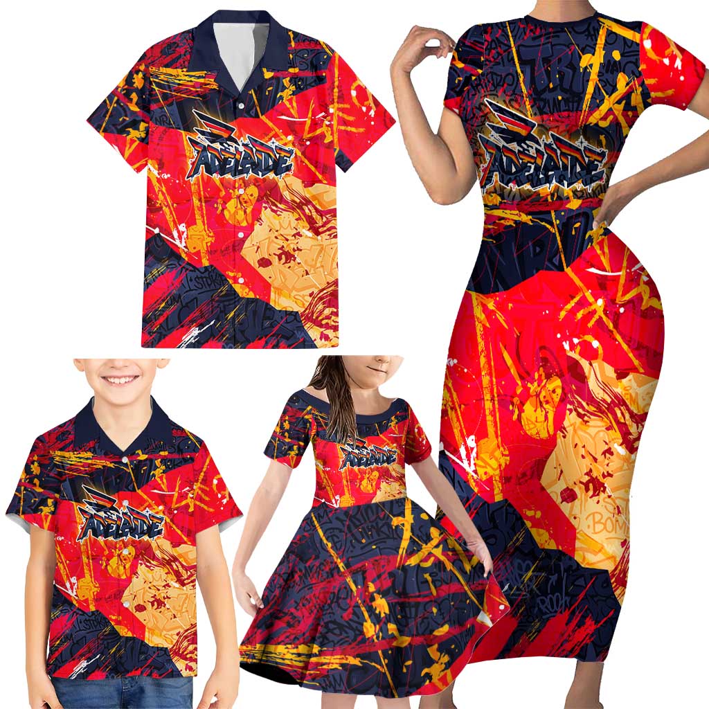 Personalized Adelaide Crows Family Matching Short Sleeve Bodycon Dress and Hawaiian Shirt Australian Graffiti Paint Splatter - Abstract Geometric