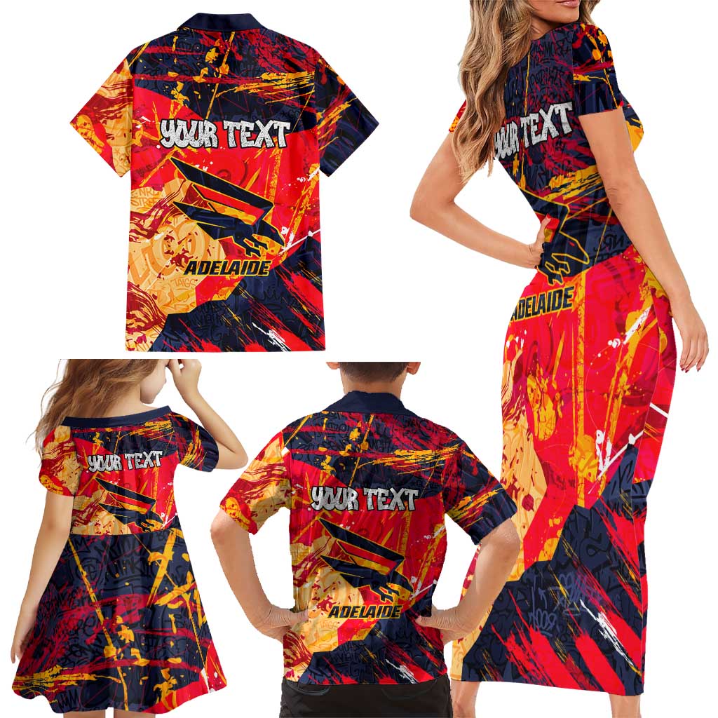 Personalized Adelaide Crows Family Matching Short Sleeve Bodycon Dress and Hawaiian Shirt Australian Graffiti Paint Splatter - Abstract Geometric