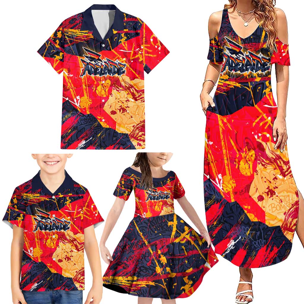 Personalized Adelaide Crows Family Matching Summer Maxi Dress and Hawaiian Shirt Australian Graffiti Paint Splatter - Abstract Geometric