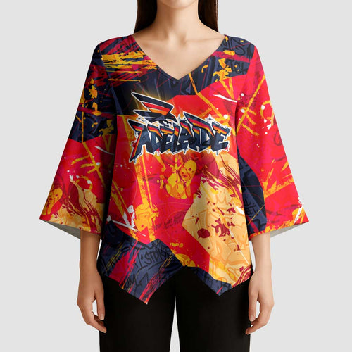 Personalized Adelaide Crows Kimono Sleeve Blouse Australian Graffiti Paint Splatter - Abstract Geometric