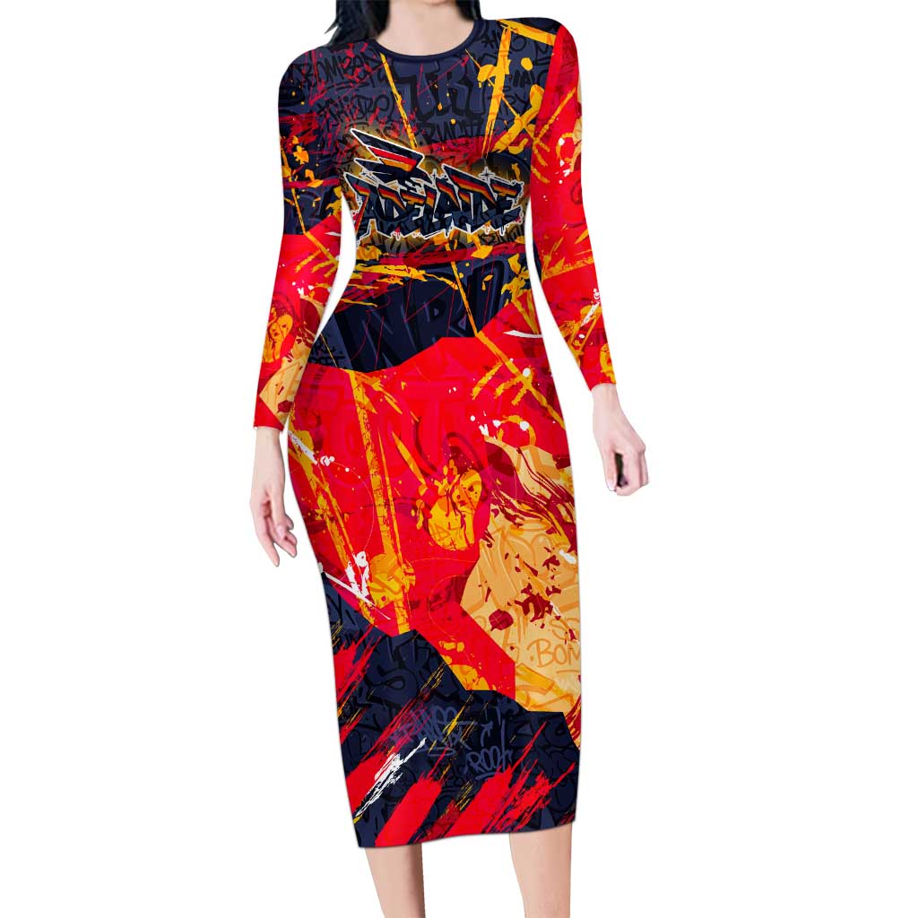 Personalized Adelaide Crows Long Sleeve Bodycon Dress Australian Graffiti Paint Splatter - Abstract Geometric