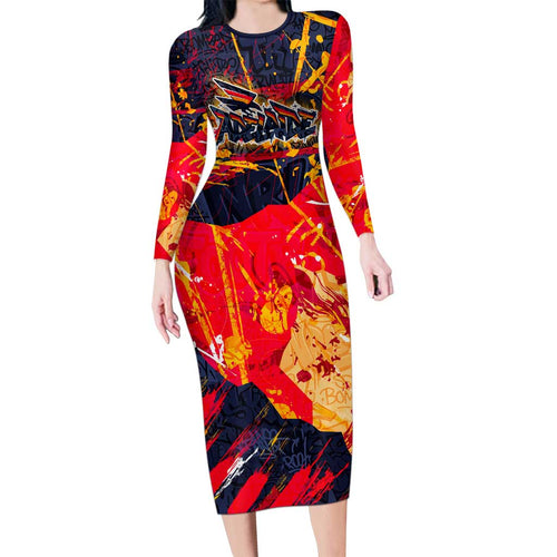 Personalized Adelaide Crows Long Sleeve Bodycon Dress Australian Graffiti Paint Splatter - Abstract Geometric