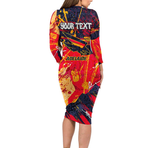Personalized Adelaide Crows Long Sleeve Bodycon Dress Australian Graffiti Paint Splatter - Abstract Geometric
