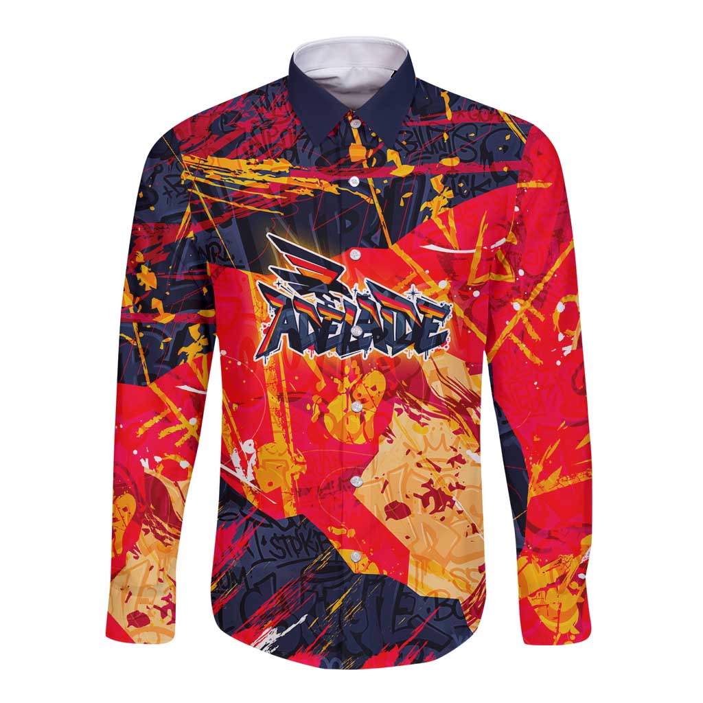 Personalized Adelaide Crows Long Sleeve Button Shirt Australian Graffiti Paint Splatter - Abstract Geometric