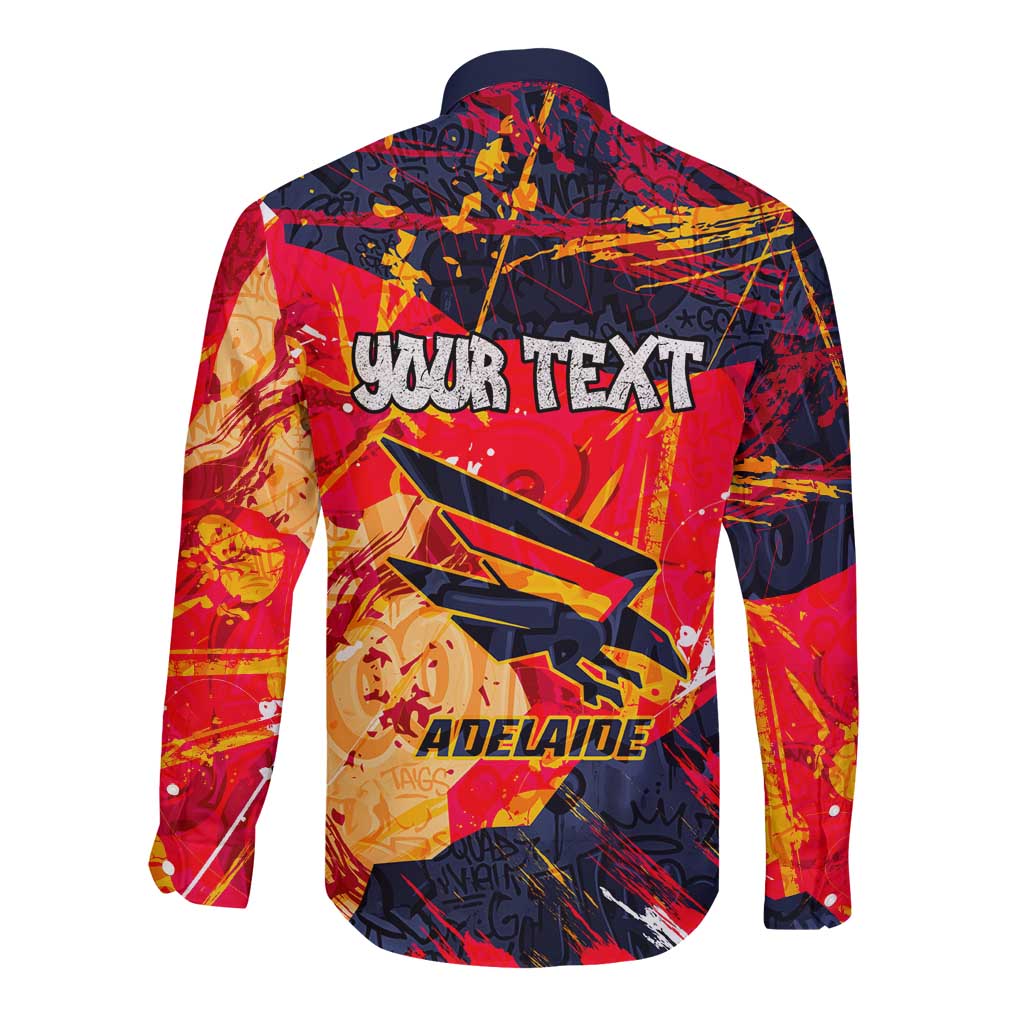Personalized Adelaide Crows Long Sleeve Button Shirt Australian Graffiti Paint Splatter - Abstract Geometric