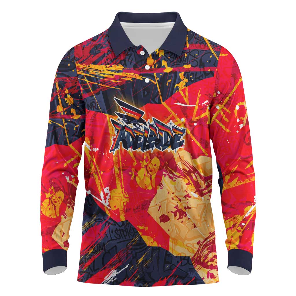 Personalized Adelaide Crows Long Sleeve Polo Shirt Australian Graffiti Paint Splatter - Abstract Geometric