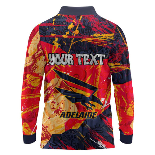 Personalized Adelaide Crows Long Sleeve Polo Shirt Australian Graffiti Paint Splatter - Abstract Geometric