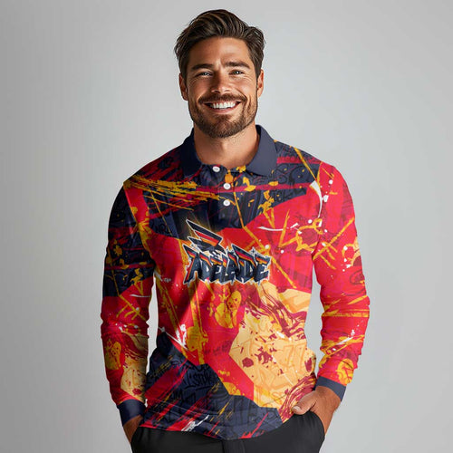Personalized Adelaide Crows Long Sleeve Polo Shirt Australian Graffiti Paint Splatter - Abstract Geometric