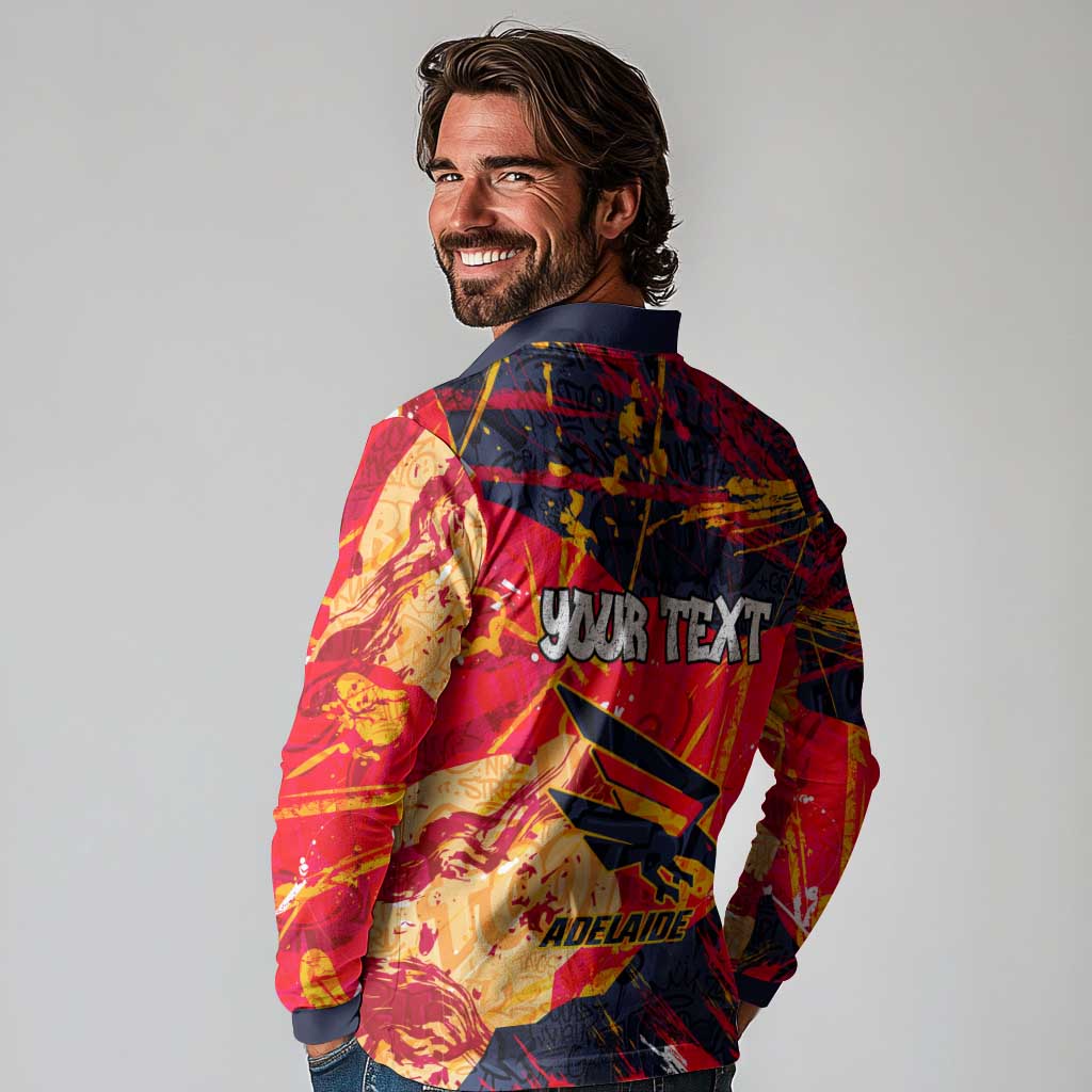 Personalized Adelaide Crows Long Sleeve Polo Shirt Australian Graffiti Paint Splatter - Abstract Geometric