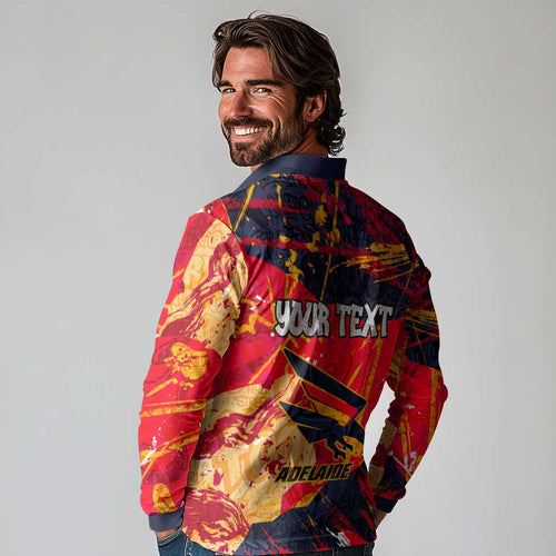 Personalized Adelaide Crows Long Sleeve Polo Shirt Australian Graffiti Paint Splatter - Abstract Geometric