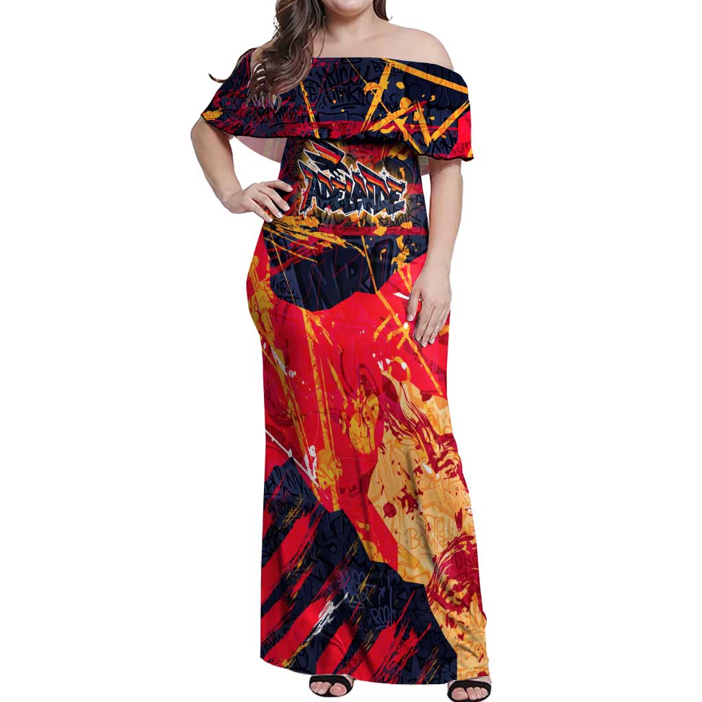 Personalized Adelaide Crows Off Shoulder Maxi Dress Australian Graffiti Paint Splatter - Abstract Geometric