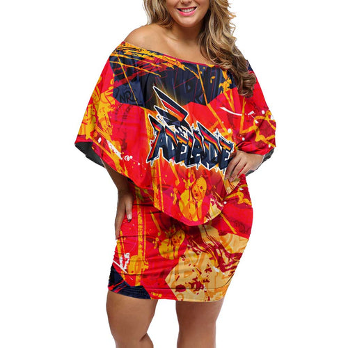 Personalized Adelaide Crows Off Shoulder Short Dress Australian Graffiti Paint Splatter - Abstract Geometric