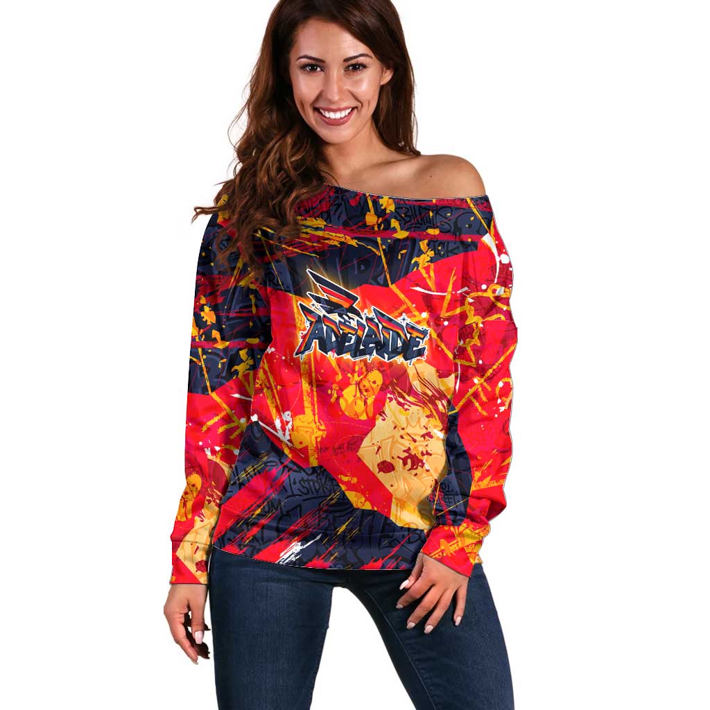 Personalized Adelaide Crows Off Shoulder Sweater Australian Graffiti Paint Splatter - Abstract Geometric