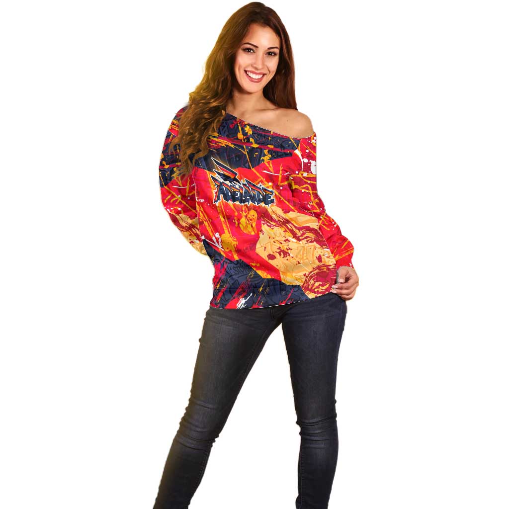 Personalized Adelaide Crows Off Shoulder Sweater Australian Graffiti Paint Splatter - Abstract Geometric