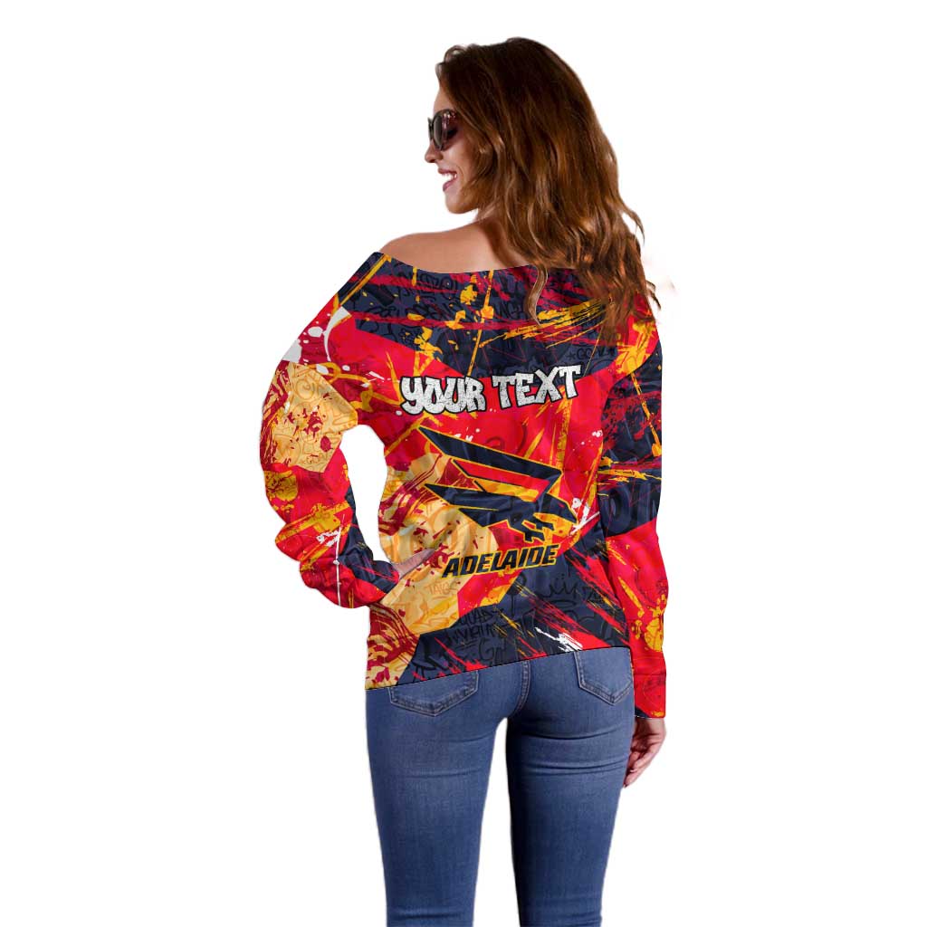 Personalized Adelaide Crows Off Shoulder Sweater Australian Graffiti Paint Splatter - Abstract Geometric