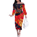 Personalized Adelaide Crows Off The Shoulder Long Sleeve Dress Australian Graffiti Paint Splatter - Abstract Geometric