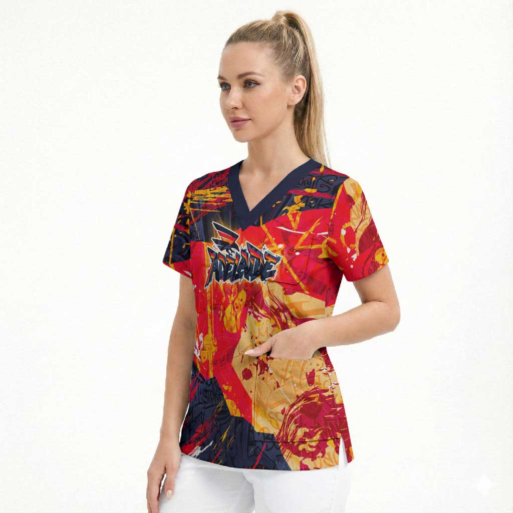 Personalized Adelaide Crows Scrub Top Australian Graffiti Paint Splatter - Abstract Geometric