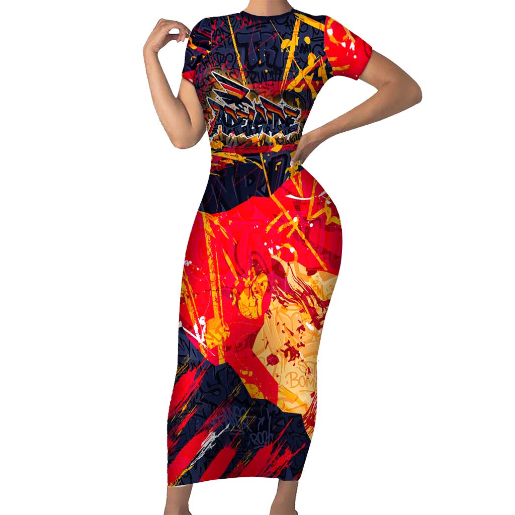 Personalized Adelaide Crows Short Sleeve Bodycon Dress Australian Graffiti Paint Splatter - Abstract Geometric
