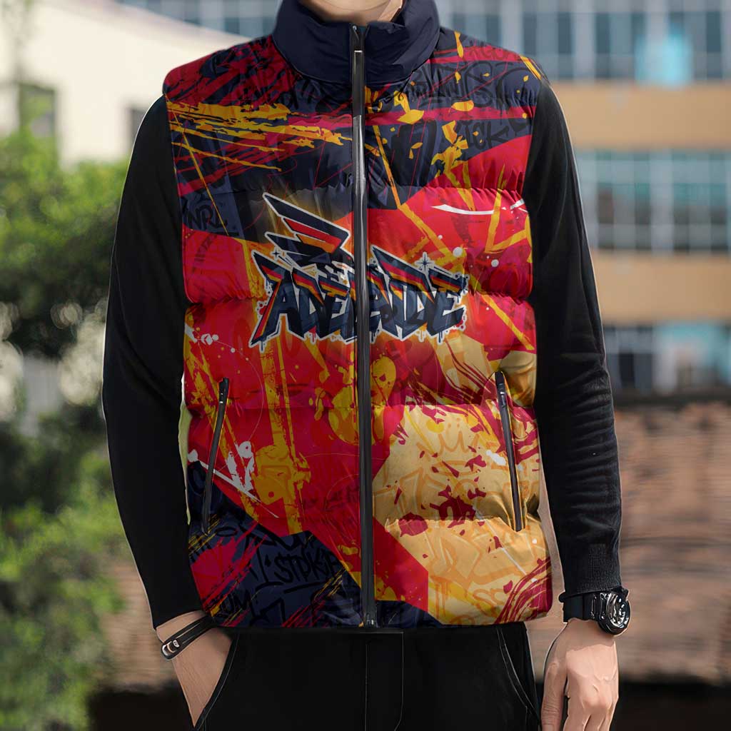 Personalized Adelaide Crows Sleeveless Puffer Jacket Australian Graffiti Paint Splatter - Abstract Geometric