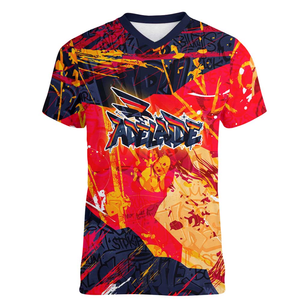 Personalized Adelaide Crows Women V-Neck T-Shirt Australian Graffiti Paint Splatter - Abstract Geometric
