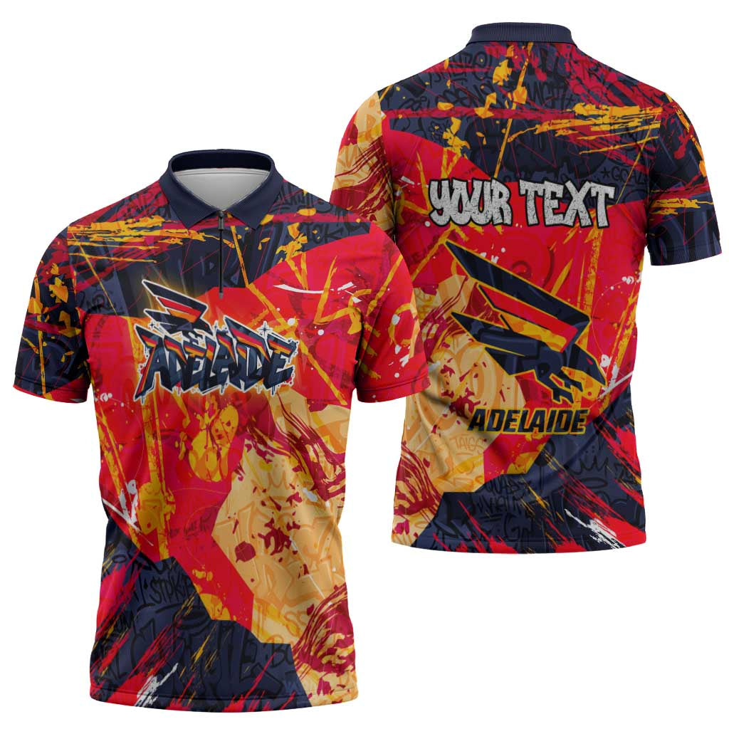 Personalized Adelaide Crows Zipper Polo Shirt Australian Graffiti Paint Splatter - Abstract Geometric