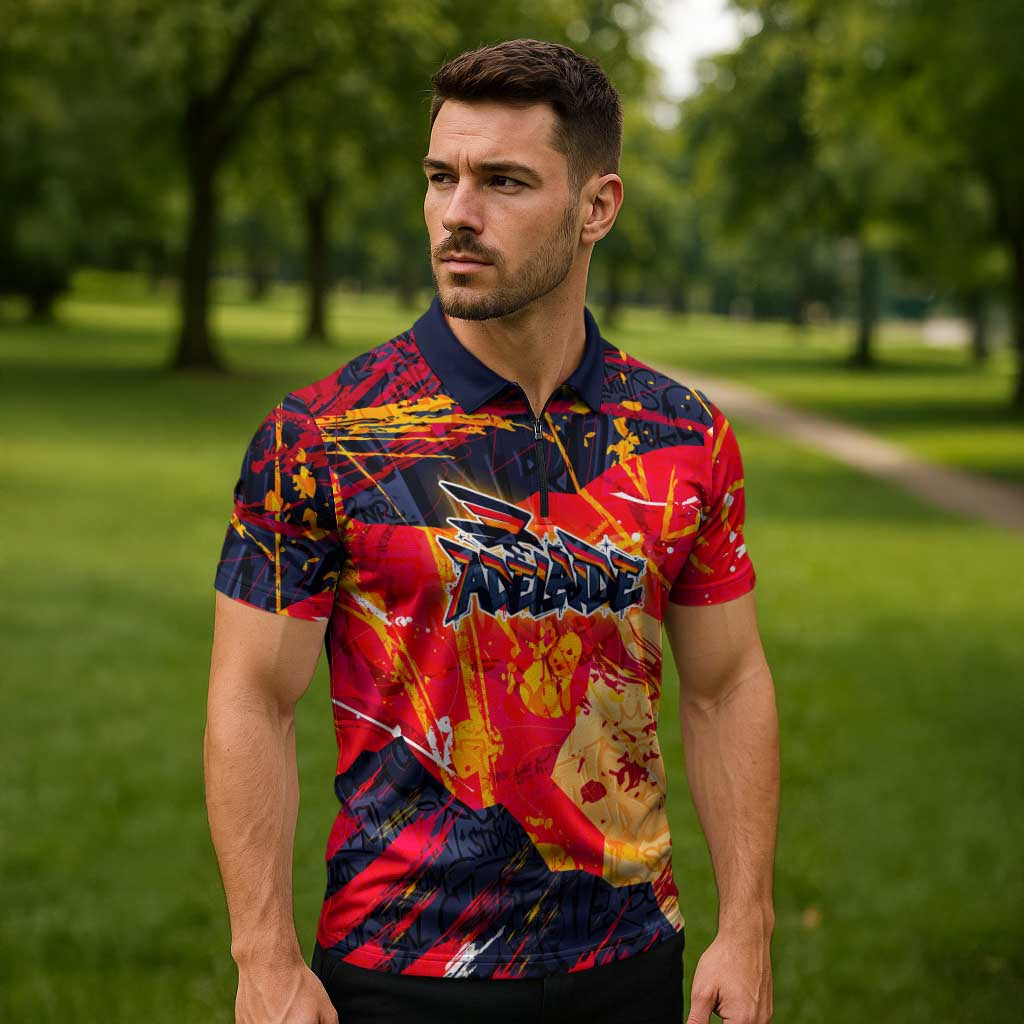 Personalized Adelaide Crows Zipper Polo Shirt Australian Graffiti Paint Splatter - Abstract Geometric