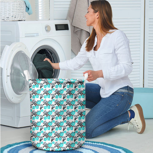 Cronulla-Sutherland Sharks Laundry Basket Tropical Hibiscus Floral Seamless Rugby Mascot