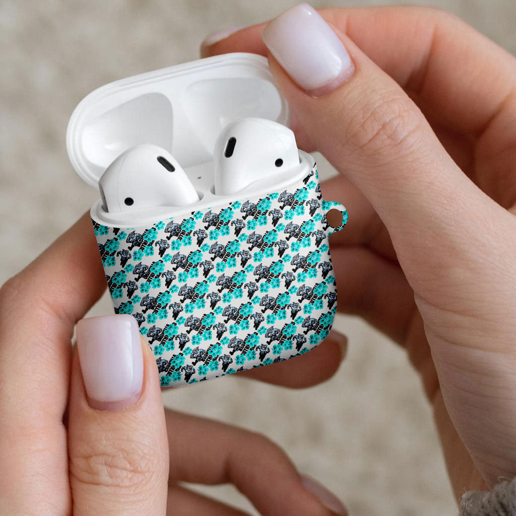 Cronulla-Sutherland Sharks AirPods Case Tropical Hibiscus Floral Seamless Rugby Mascot