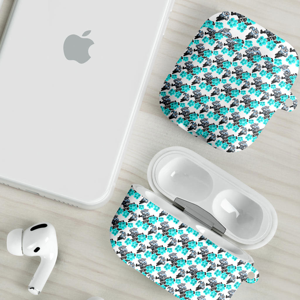 Cronulla-Sutherland Sharks AirPods Case Tropical Hibiscus Floral Seamless Rugby Mascot