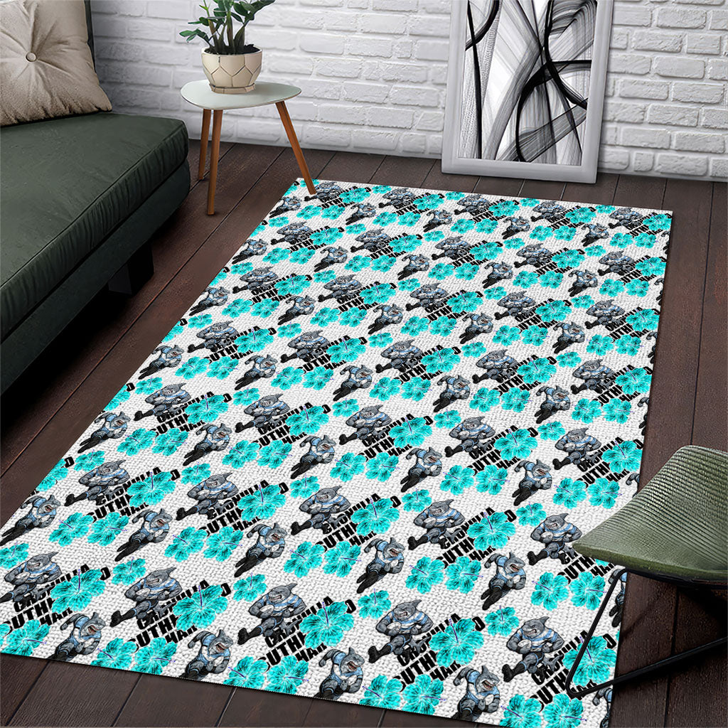 Cronulla-Sutherland Sharks Area Rug Tropical Hibiscus Floral Seamless Rugby Mascot