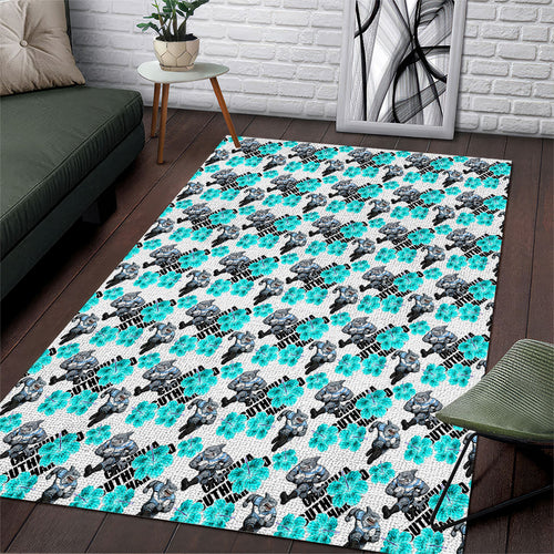 Cronulla-Sutherland Sharks Area Rug Tropical Hibiscus Floral Seamless Rugby Mascot