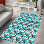Cronulla-Sutherland Sharks Area Rug Tropical Hibiscus Floral Seamless Rugby Mascot