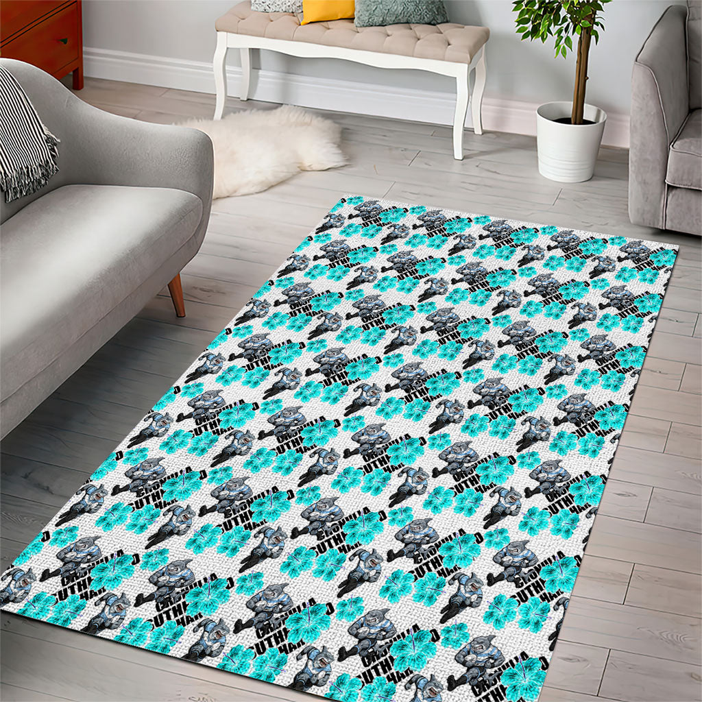 Cronulla-Sutherland Sharks Area Rug Tropical Hibiscus Floral Seamless Rugby Mascot