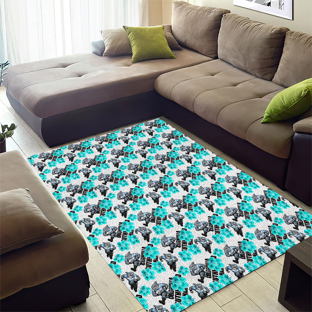 Cronulla-Sutherland Sharks Area Rug Tropical Hibiscus Floral Seamless Rugby Mascot