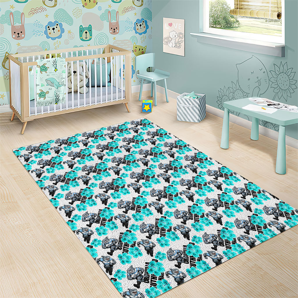 Cronulla-Sutherland Sharks Area Rug Tropical Hibiscus Floral Seamless Rugby Mascot