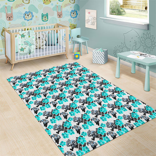 Cronulla-Sutherland Sharks Area Rug Tropical Hibiscus Floral Seamless Rugby Mascot