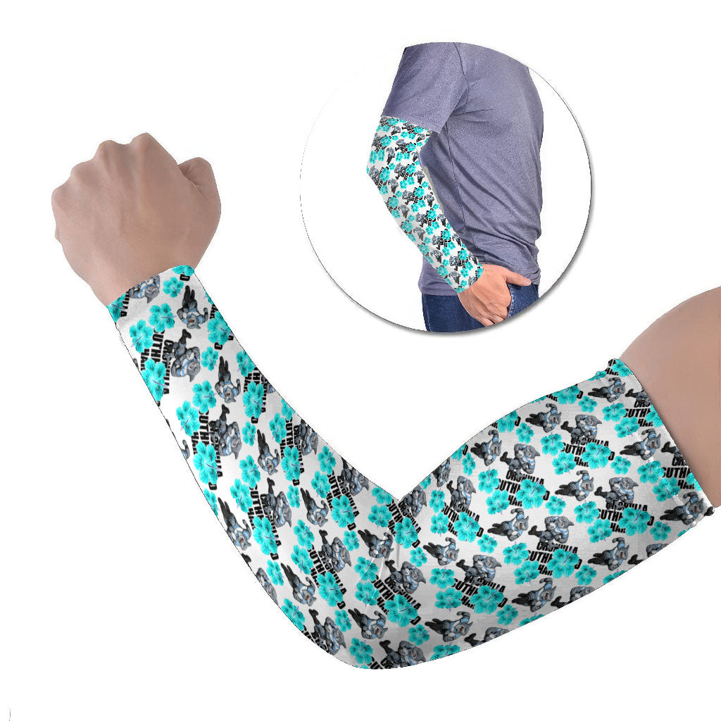 Cronulla-Sutherland Sharks Arm Sleeves Tropical Hibiscus Floral Seamless Rugby Mascot