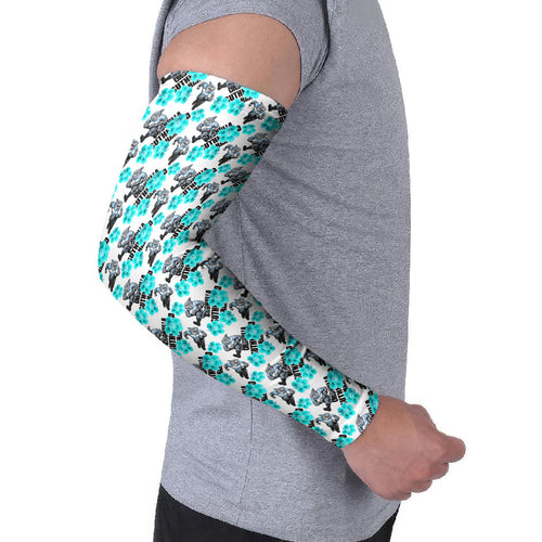 Cronulla-Sutherland Sharks Arm Sleeves Tropical Hibiscus Floral Seamless Rugby Mascot