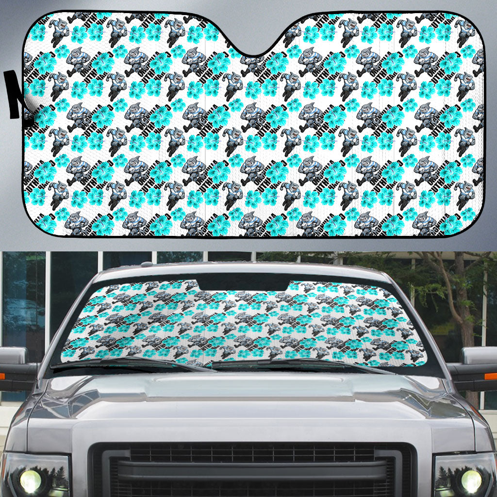 Cronulla-Sutherland Sharks Auto Sun Shade Tropical Hibiscus Floral Seamless Rugby Mascot