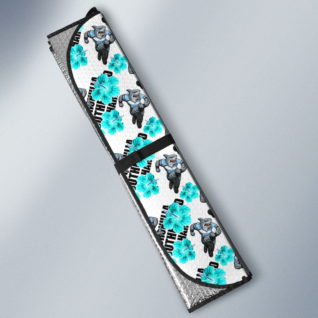 Cronulla-Sutherland Sharks Auto Sun Shade Tropical Hibiscus Floral Seamless Rugby Mascot