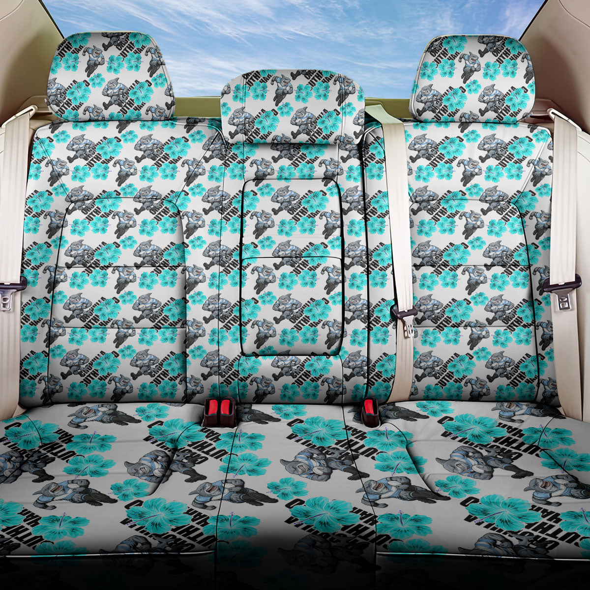 Cronulla-Sutherland Sharks Back Car Seat Cover Tropical Hibiscus Floral Seamless Rugby Mascot