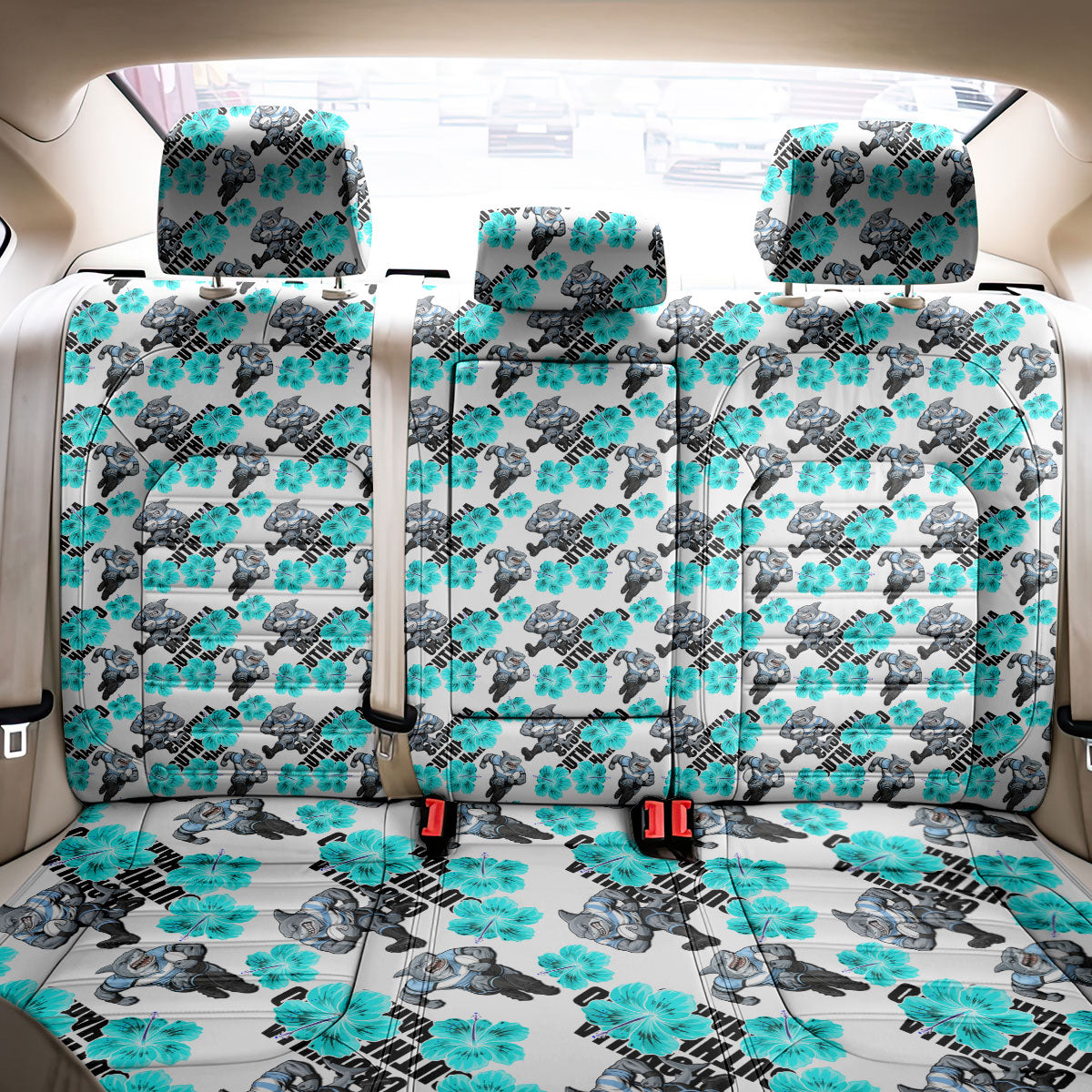 Cronulla-Sutherland Sharks Back Car Seat Cover Tropical Hibiscus Floral Seamless Rugby Mascot