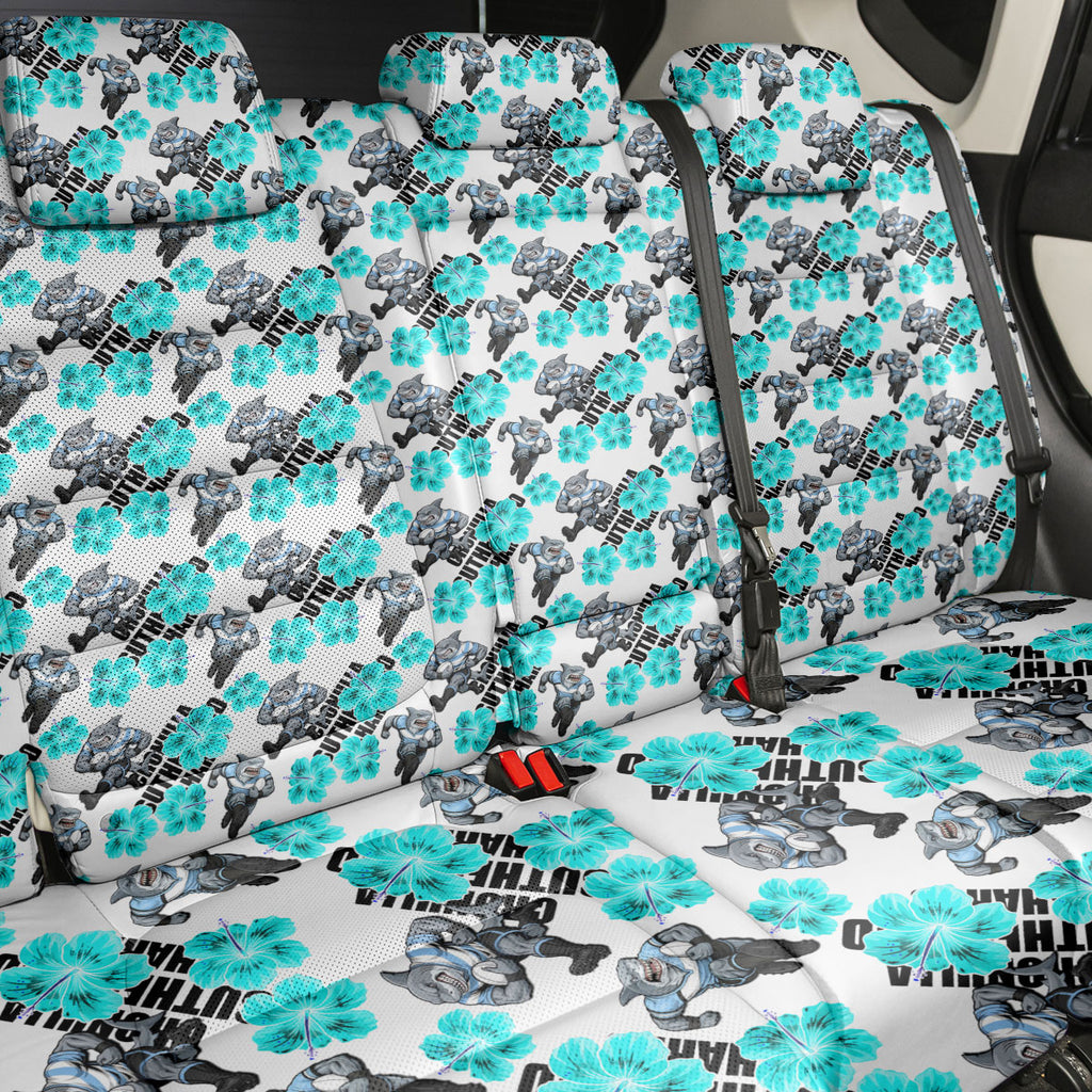 Cronulla-Sutherland Sharks Back Car Seat Cover Tropical Hibiscus Floral Seamless Rugby Mascot