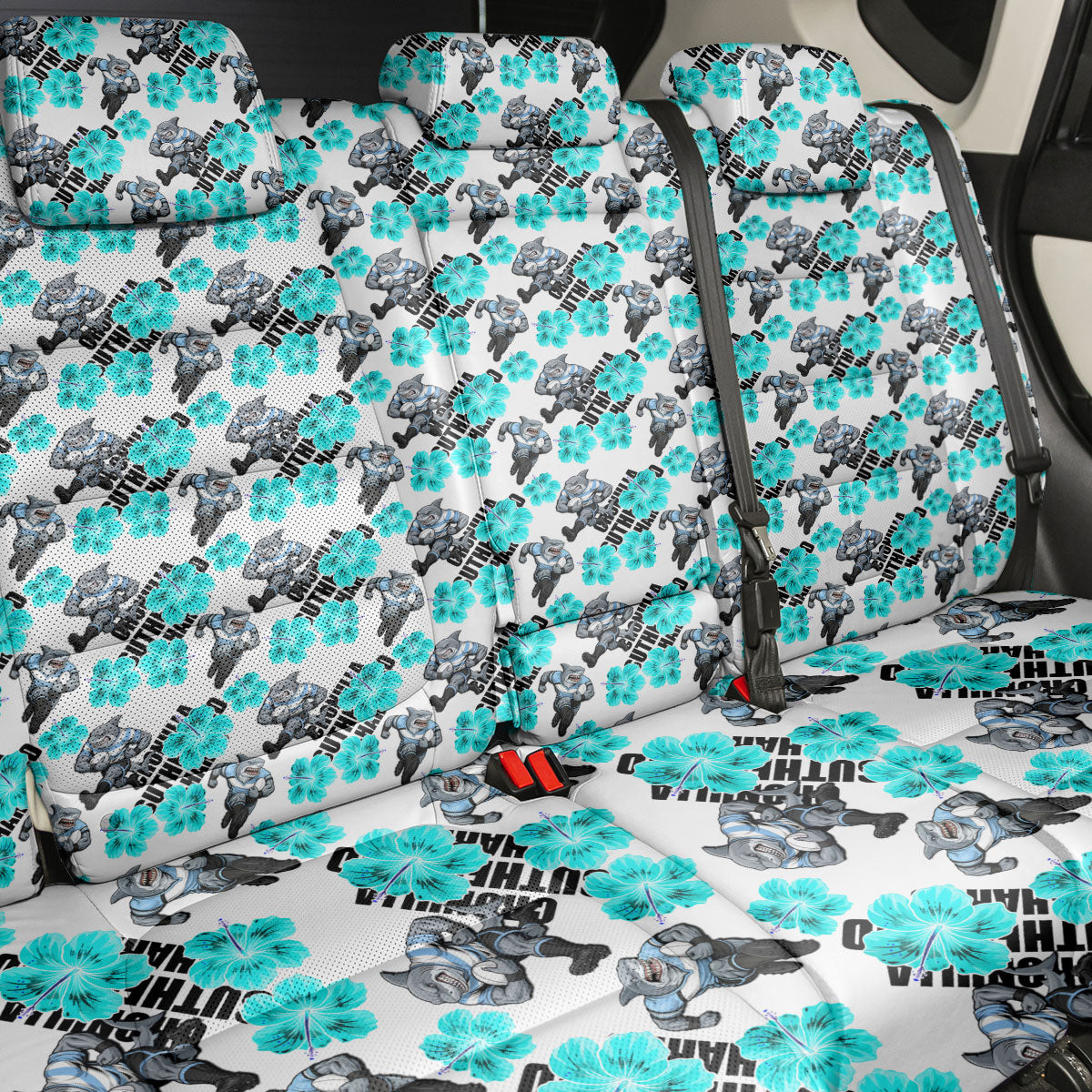 Cronulla-Sutherland Sharks Back Car Seat Cover Tropical Hibiscus Floral Seamless Rugby Mascot
