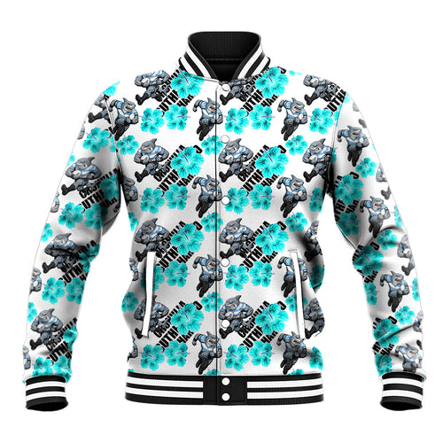 Cronulla-Sutherland Sharks Baseball Jacket Tropical Hibiscus Floral Seamless Rugby Mascot