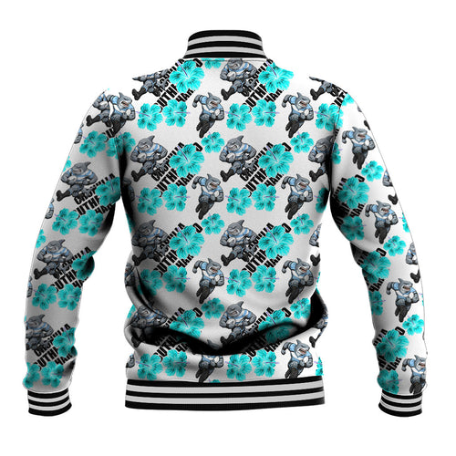 Cronulla-Sutherland Sharks Baseball Jacket Tropical Hibiscus Floral Seamless Rugby Mascot