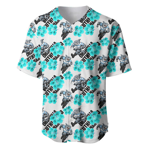 Cronulla-Sutherland Sharks Baseball Jersey Tropical Hibiscus Floral Seamless Rugby Mascot