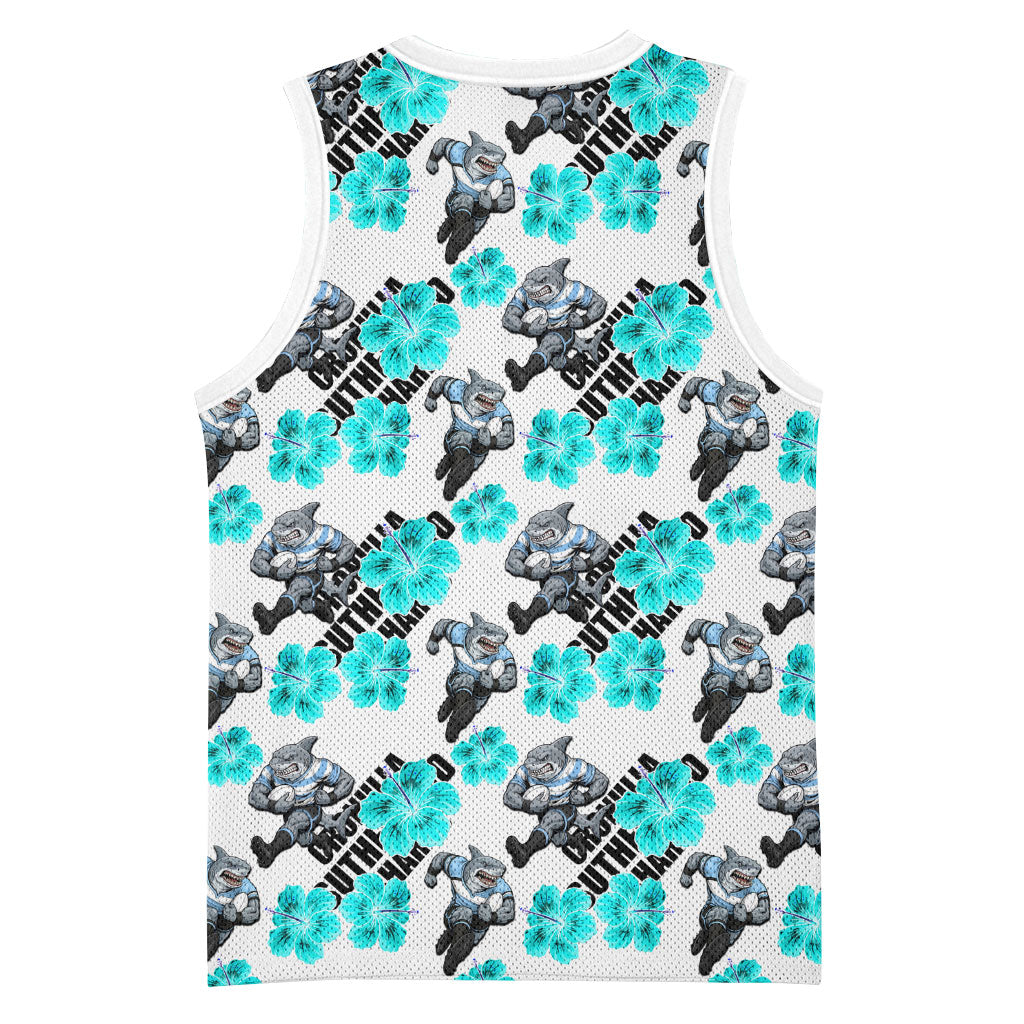Cronulla-Sutherland Sharks Basketball Jersey Tropical Hibiscus Floral Seamless Rugby Mascot